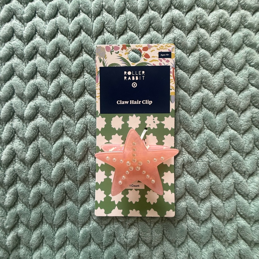 Roller Rabbit Pink Star Claw Hair Clip with Pearl Accents